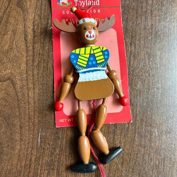 New Christmas Reindeer Vintage Jumping Jack Ornament Painted Wood 7" Body 1980's - Picture 1 of 4